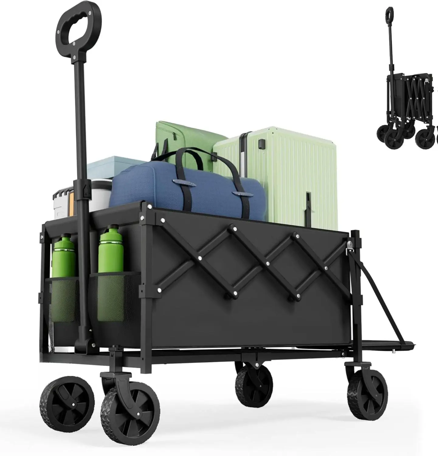 Carro Plegable con Puerta Trasera, Carro de Utilidad Plegable con Capacidad de 350 lbs, Carro Ligero y Portátil para Compras, Camping, Deportes y Jardín