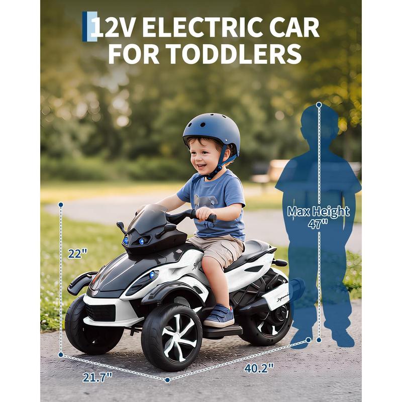 ATV Eléctrico Infantil 12V con Música y Luces, Cuatrimoto para Niños con 2 Motores, Diseño Estable de 3 Ruedas, Juguete Exterior para 3-6 Años