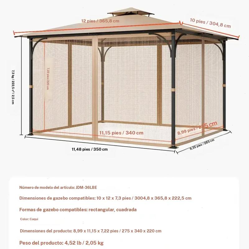 Red de repuesto para sombrilla (solo red), compatible con la mayoría de las sombrillas de 3×3 m (10 x 10 x 7 pies), red de jardín exterior, panel lateral de malla de 4 puertas, red antiinsectos para patio con doble cremallera, solo red