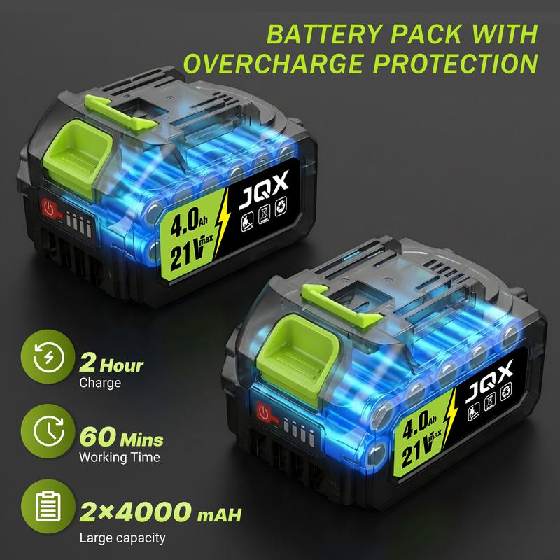 Sopladora eléctrica inalámbrica / sopladora de nieve, batería 21V 4000mAh, cargador rápido, motor turbo de doble velocidad, 2 marchas, diseño ergonómico, eficiente para limpiar hojas, nieve y polvo.