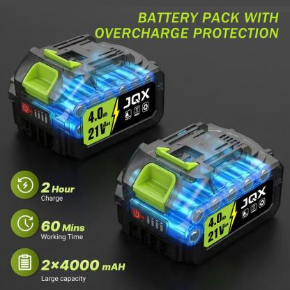 Sopladora eléctrica inalámbrica / sopladora de nieve, batería 21V 4000mAh, cargador rápido, motor turbo de doble velocidad, 2 marchas, diseño ergonómico, eficiente para limpiar hojas, nieve y polvo.
