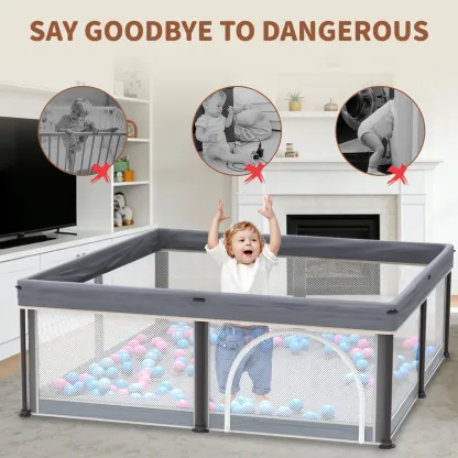 Corral Plegable para Bebé con Tapete 50"x50", Puerta de Seguridad, Diseño Transpirable, Incluye 50 Pelotas para Bebés y Niños
