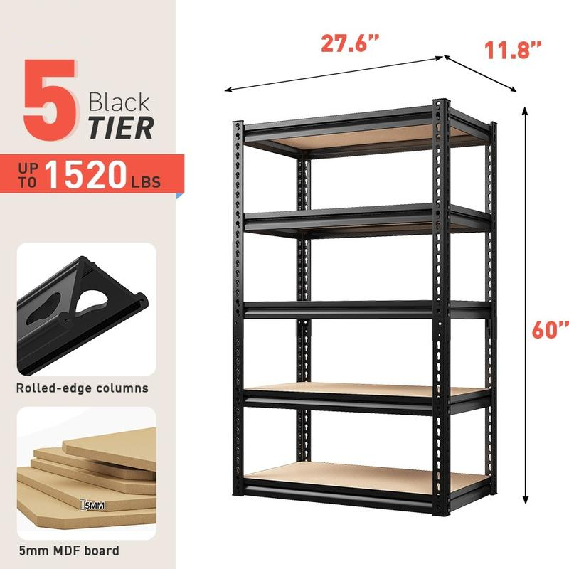 Estantería metálica de 5 niveles ajustable para garaje, almacenamiento duradero para taller, despensa o sótano, organizador de acero.