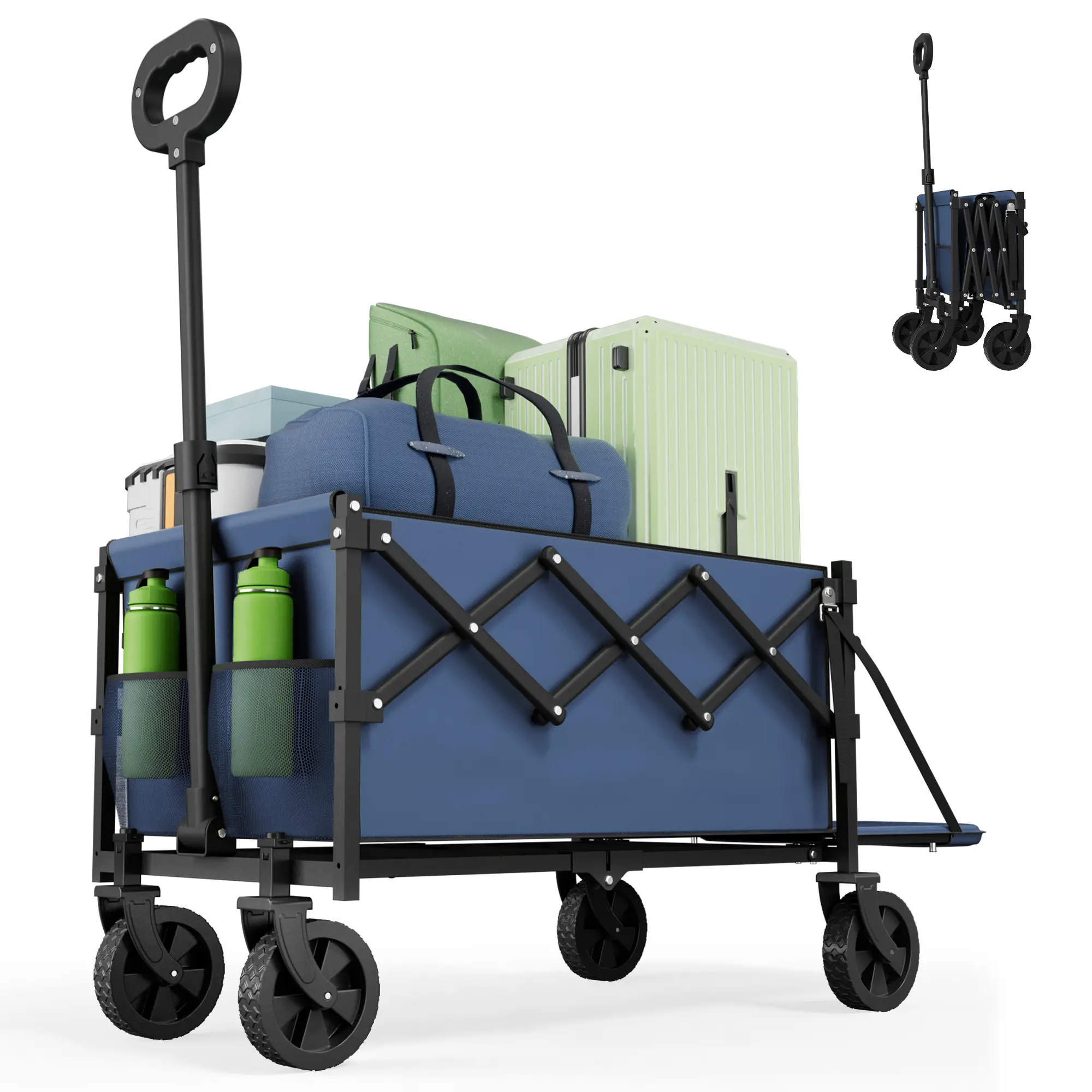 Carro Plegable con Puerta Trasera, Carro de Utilidad Plegable con Capacidad de 350 lbs, Carro Ligero y Portátil para Compras, Camping, Deportes y Jardín