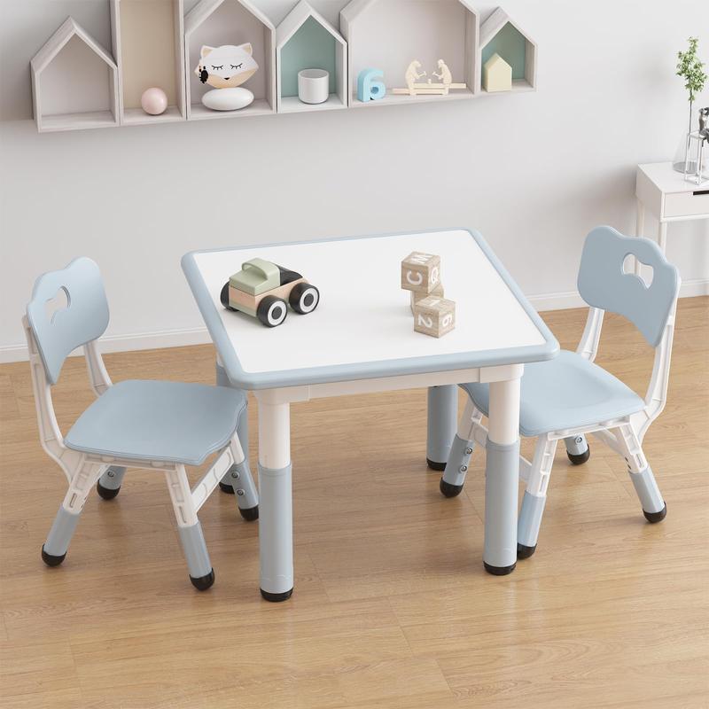 Mesa Infantil Ajustable con 2 Sillas, Escritorio con Superficie para Dibujar, Ideal para Leer, Pintar, Jugar y Comer, Altura Ajustable para Niños Pequeños