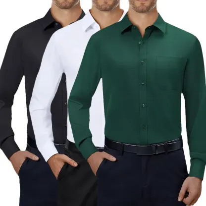 3-Pack Men's Dress Shirts 4-way Stretch Long Sleeve Collared Solid Wedding Dating Button Down Shirts Business Casual Breathable Outfits Menswear