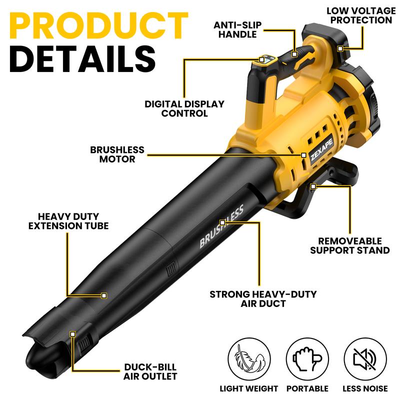 Sopladora Inalámbrica sin Batería, Motor Sin Escobillas, Compatible con Baterías DeWalt 20V, Milwaukee 18V y Makita 18V, 480 CFM, 6 Velocidades, Pantalla Digital para Jardín