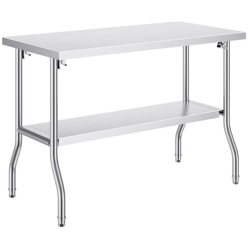 Mesa de Preparación Plegable de Acero Inoxidable Comercial 48x24", con Estante Inferior, Capacidad de 300 lb para Cocina, Restaurante y Hogar