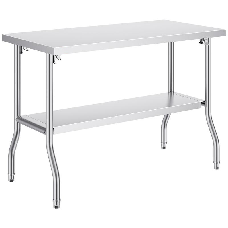 Mesa de Preparación Plegable de Acero Inoxidable Comercial 48x24", con Estante Inferior, Capacidad de 300 lb para Cocina, Restaurante y Hogar
