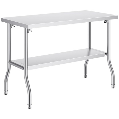 Mesa de Preparación Plegable de Acero Inoxidable Comercial 48x24", con Estante Inferior, Capacidad de 300 lb para Cocina, Restaurante y Hogar