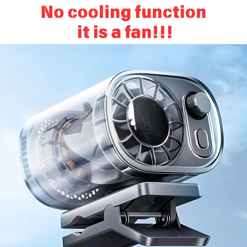 Ventilador para auto con clip, sin función de enfriamiento, pantalla LED, rotación 360°, 100 velocidades ajustables, recargable por USB con batería de 1800mAh, ajuste continuo de velocidad, botón de carga, portátil USB.