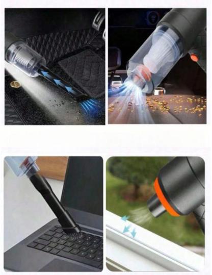 Aspiradora para coche 3 en 1, aspiradora para coche de doble uso, aspiradora para pelo de mascotas, aspiradora inalámbrica, HZ carga USB.