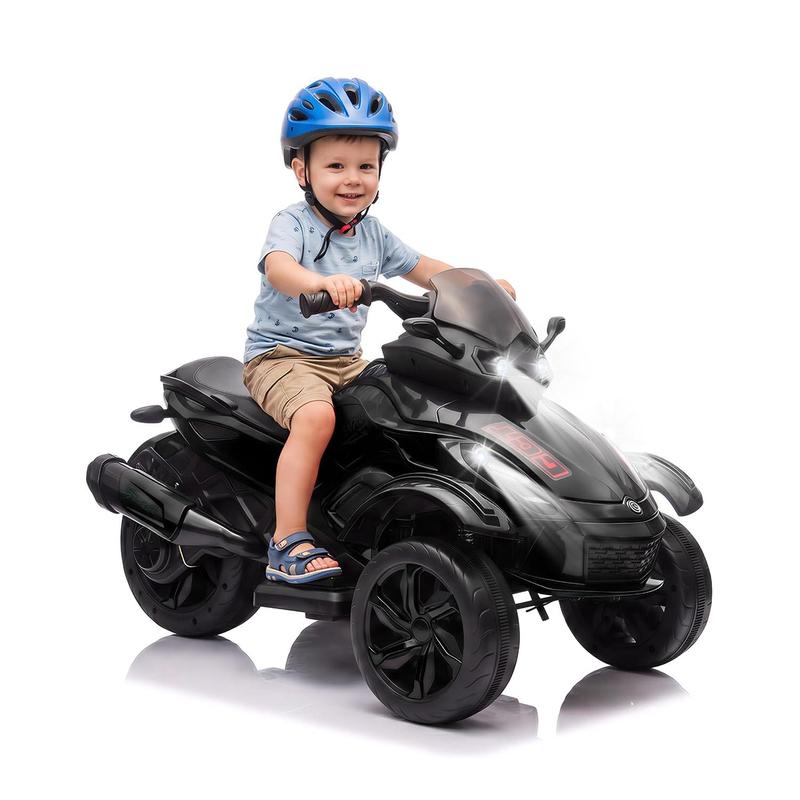 ATV Eléctrico Infantil 12V con Música y Luces, Cuatrimoto para Niños con 2 Motores, Diseño Estable de 3 Ruedas, Juguete Exterior para 3-6 Años
