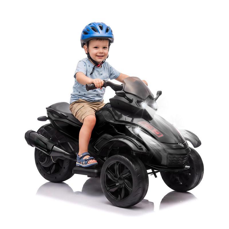 ATV Eléctrico Infantil 12V con Música y Luces, Cuatrimoto para Niños con 2 Motores, Diseño Estable de 3 Ruedas, Juguete Exterior para 3-6 Años