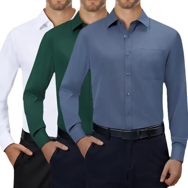3-Pack Men's Dress Shirts 4-way Stretch Long Sleeve Collared Solid Wedding Dating Button Down Shirts Business Casual Breathable Outfits Menswear