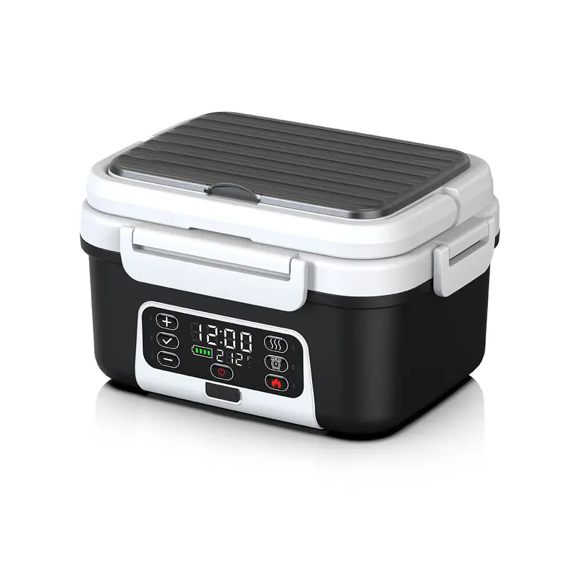 Caja de Almuerzo Eléctrica Portátil Inalámbrica, 1.5L (6.3 tazas), Batería Recargable de 20,000mAh con Calentamiento Automático, Temporizador Inteligente, Libre de BPA, Incluye Cuchara, Bolsa Térmica y Bandeja Extraíble con Divisor