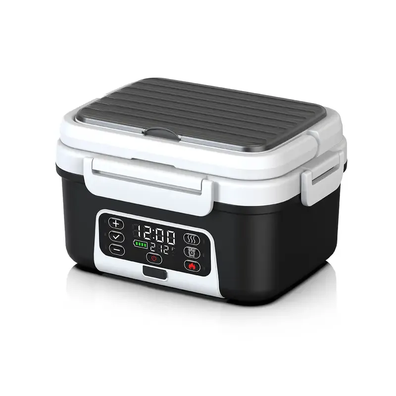 Caja de Almuerzo Eléctrica Portátil Inalámbrica, 1.5L (6.3 tazas), Batería Recargable de 20,000mAh con Calentamiento Automático, Temporizador Inteligente, Libre de BPA, Incluye Cuchara, Bolsa Térmica y Bandeja Extraíble con Divisor