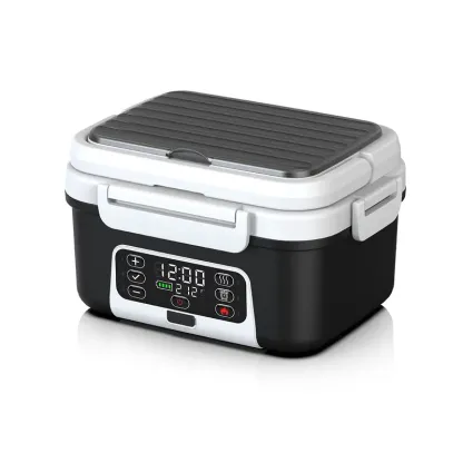 Caja de Almuerzo Eléctrica Portátil Inalámbrica, 1.5L (6.3 tazas), Batería Recargable de 20,000mAh con Calentamiento Automático, Temporizador Inteligente, Libre de BPA, Incluye Cuchara, Bolsa Térmica y Bandeja Extraíble con Divisor