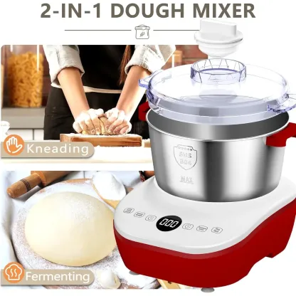 Mezcladora Eléctrica DoughChief de 7Qt con Función de Fermentación, Amasadora con Tazón de Acero Inoxidable 304, Control por Microcomputadora, Panel Táctil Frontal, Fácil de Limpiar, Ideal para Pan y Pizza.