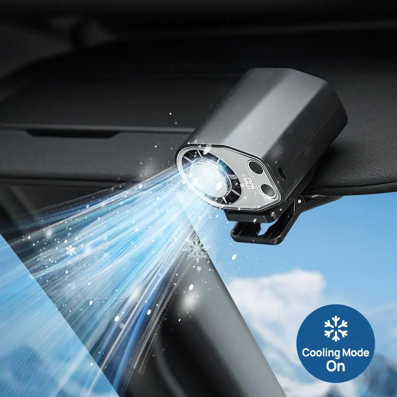 Ventilador para auto con clip, sin función de enfriamiento, pantalla LED, rotación 360°, 100 velocidades ajustables, recargable por USB con batería de 1800mAh, ajuste continuo de velocidad, botón de carga, portátil USB.