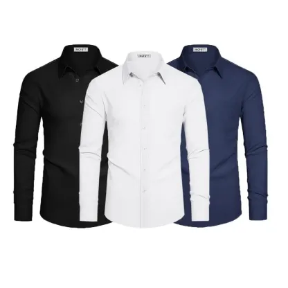 3-Pack Men's Dress Shirts 4-way Stretch Long Sleeve Collared Solid Wedding Dating Button Down Shirts Business Casual Breathable Outfits Menswear