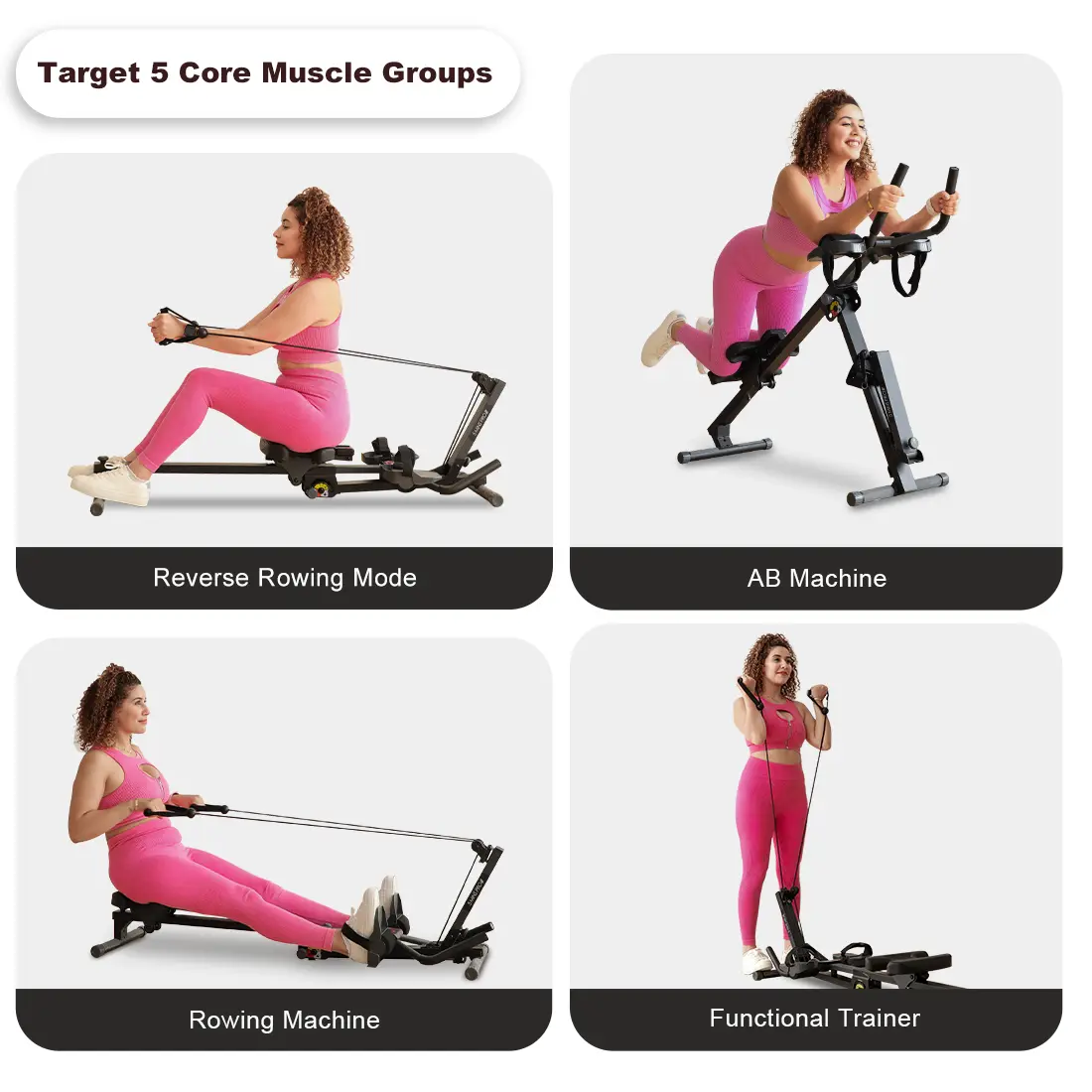 Entrenador abdominal 3 en 1 y máquina de remo Pro con bandas de resistencia | Máquina de ejercicio plegable para entrenamiento de cuerpo completo y tonificación muscular, equipo de gimnasio en casa, rueda abdominal, ab roller.