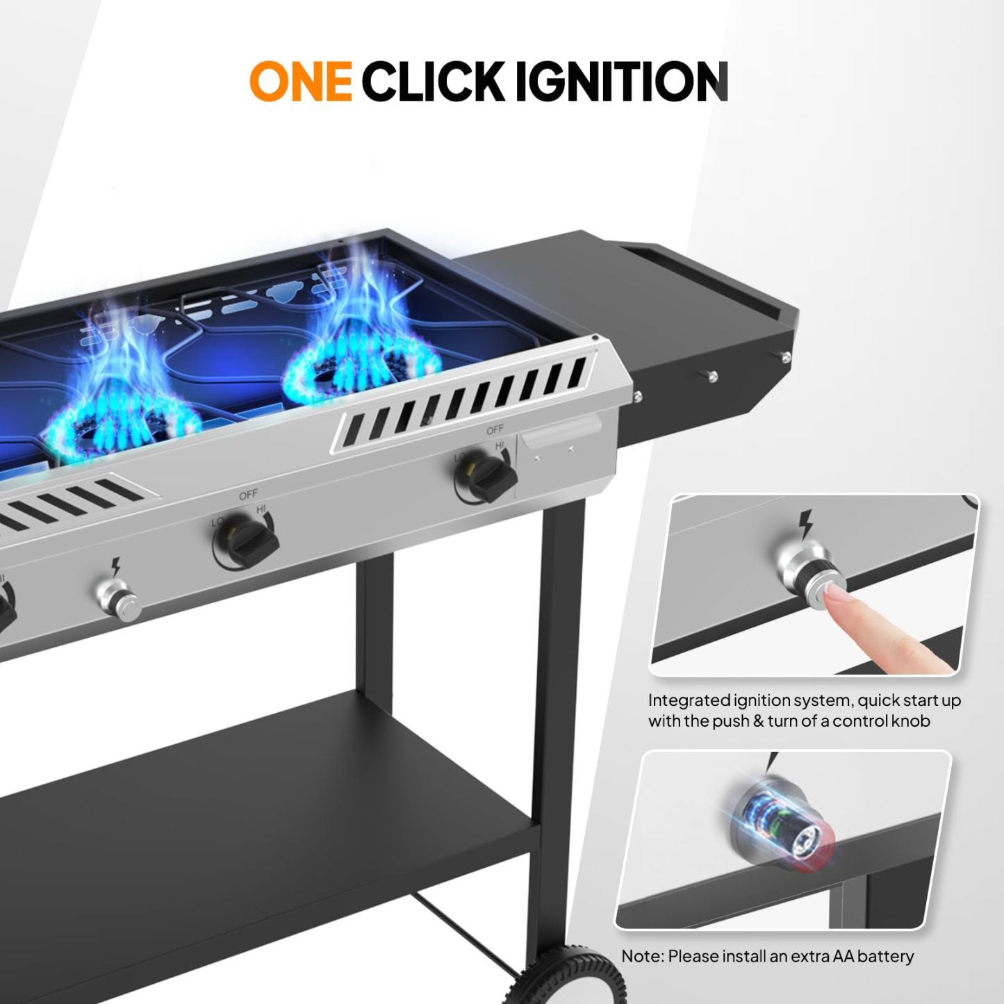 Estufa de Gas Propano para Exterior de 3 Quemadores, 225,000 BTU, con Ruedas y Repisas Laterales para Camping y Cocina al Aire Libre
