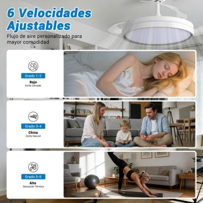 Ventilador de Techo LED Silencioso: Motor Reversible, 6 Velocidades, Control Remoto NOMFSD-2003