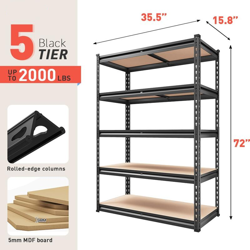 Estantería metálica de 5 niveles ajustable para garaje, almacenamiento duradero para taller, despensa o sótano, organizador de acero.