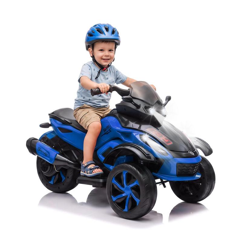 ATV Eléctrico Infantil 12V con Música y Luces, Cuatrimoto para Niños con 2 Motores, Diseño Estable de 3 Ruedas, Juguete Exterior para 3-6 Años