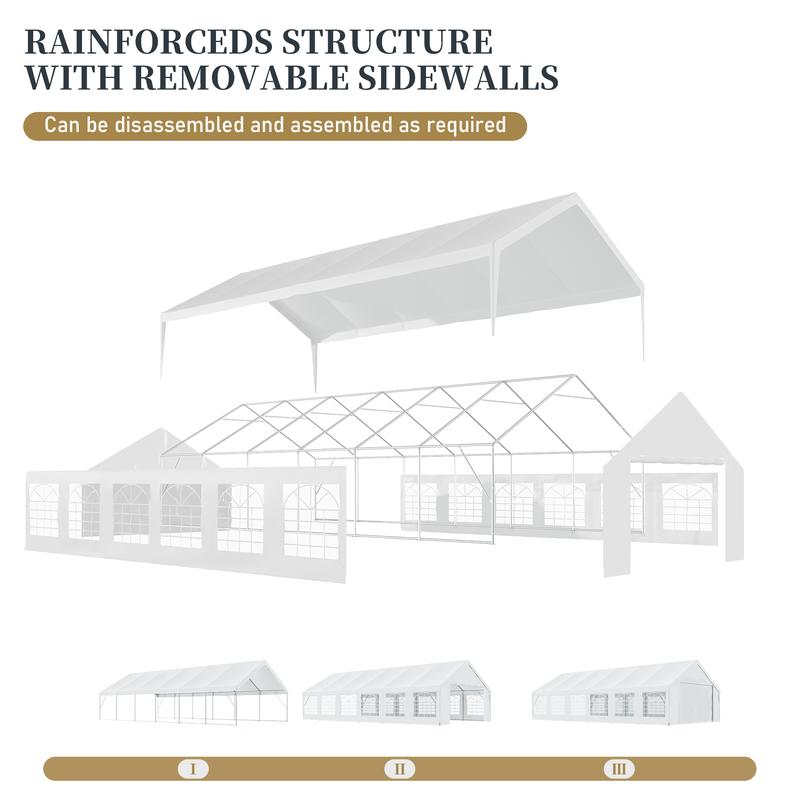 Carpa Canopy para Exterior con Estructura de Acero Resistente, 32x16 FT/40x20 FT, Impermeable, Paredes Laterales Desmontables y Puerta Enrollable, Ideal para Bodas, BBQ y Cumpleaños (Envío en 3 Paquetes)