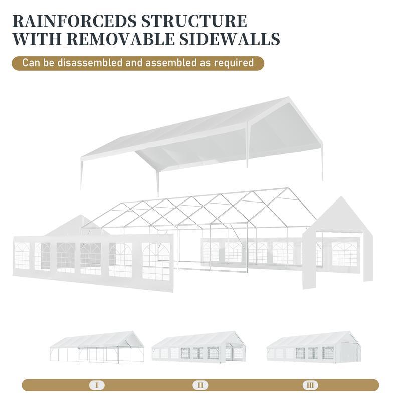 Carpa Canopy para Exterior con Estructura de Acero Resistente, 32x16 FT/40x20 FT, Impermeable, Paredes Laterales Desmontables y Puerta Enrollable, Ideal para Bodas, BBQ y Cumpleaños (Envío en 3 Paquetes)