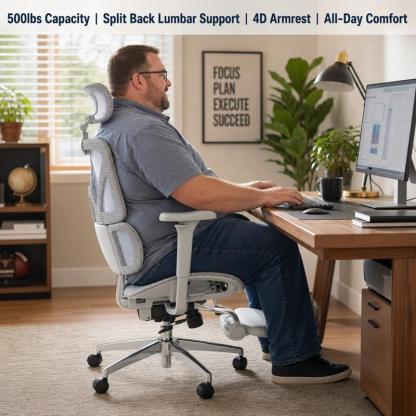 Silla Ergonómica Ejecutiva con Reposapiés, Respaldo de Malla, Soporte Lumbar 3D y Brazos Ajustables