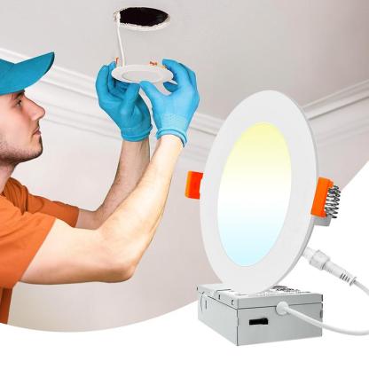 6 Inch 5 CCT Led Recessed Ceiling Light With Junction Box, 2700k/ 3000k/ 3500k/ 4000k/ 5000k, 1050lm, 12w Equivalent To 110w, High Brightness Dimmable Pot Light Downlight, Energy Star.