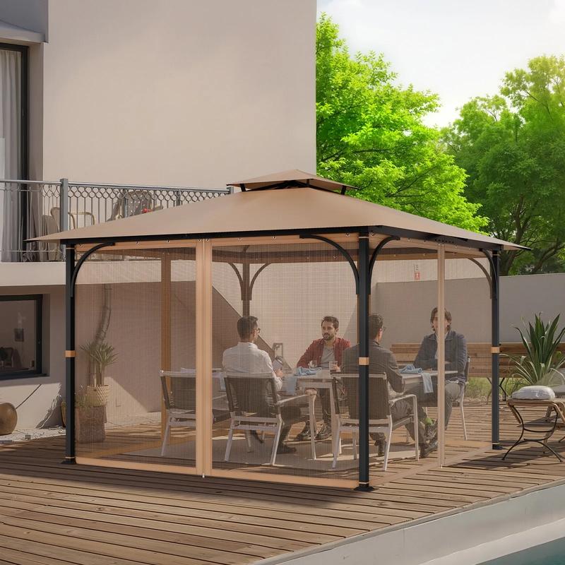 Red de repuesto para sombrilla (solo red), compatible con la mayoría de las sombrillas de 3×3 m (10 x 10 x 7 pies), red de jardín exterior, panel lateral de malla de 4 puertas, red antiinsectos para patio con doble cremallera, solo red