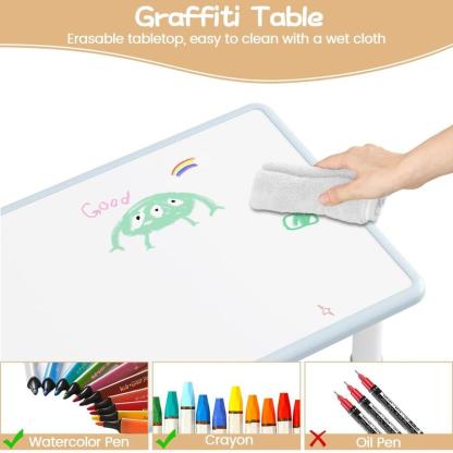 Mesa Infantil Ajustable con 2 Sillas, Escritorio con Superficie para Dibujar, Ideal para Leer, Pintar, Jugar y Comer, Altura Ajustable para Niños Pequeños