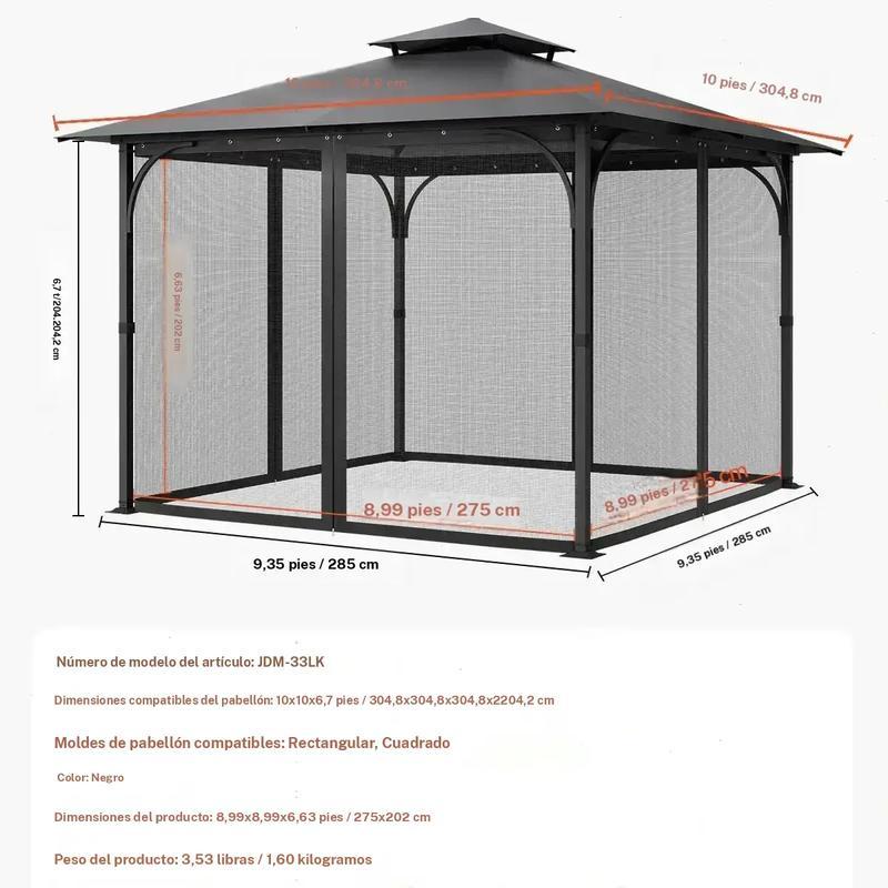 Red de repuesto para sombrilla (solo red), compatible con la mayoría de las sombrillas de 3×3 m (10 x 10 x 7 pies), red de jardín exterior, panel lateral de malla de 4 puertas, red antiinsectos para patio con doble cremallera, solo red