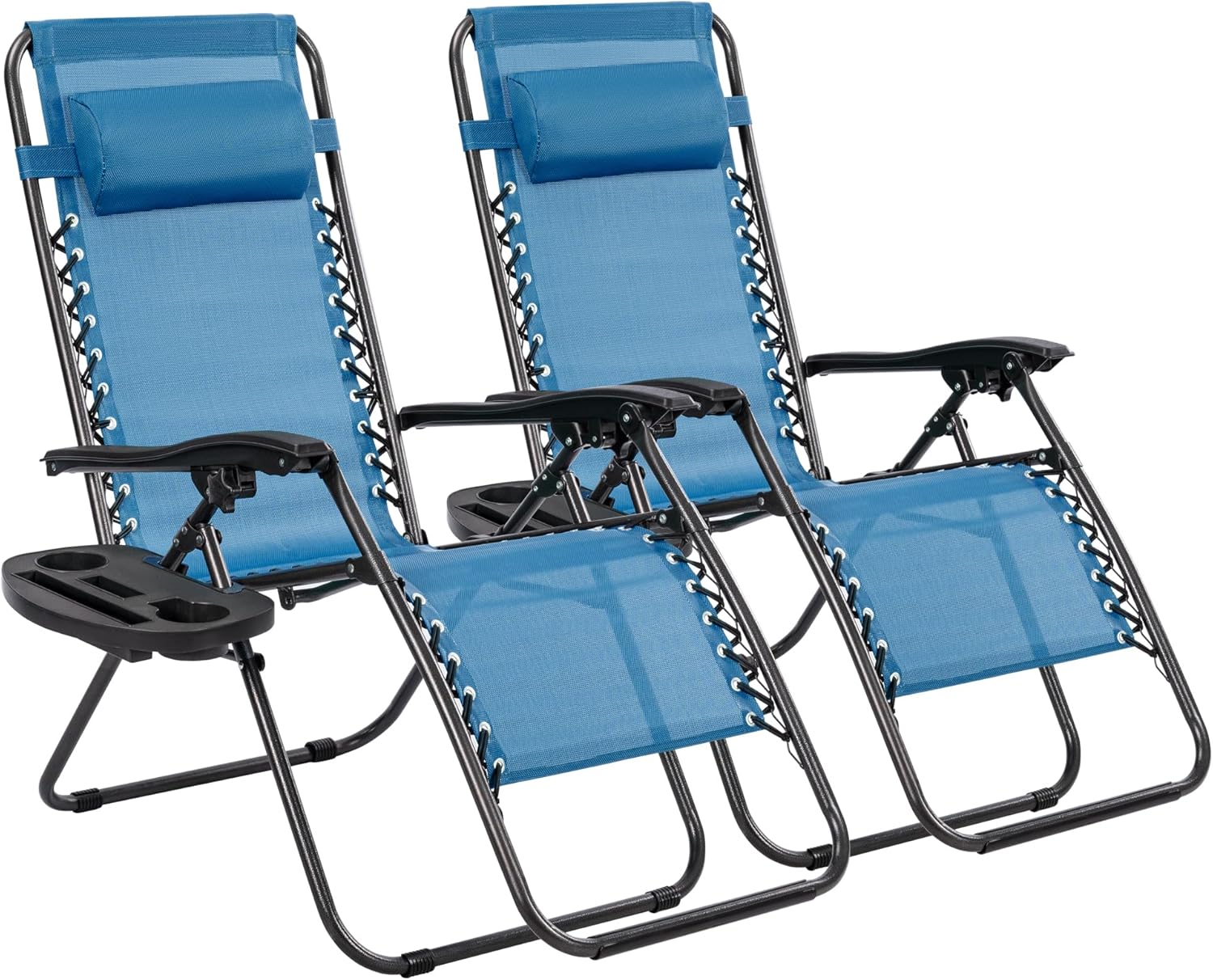 Pack 2 Tumbonas Plegables Exterior T-LOVENDO Gravedad Zero con Portavaso - Sillas Playa Piscina Jardín Terraza 150kg