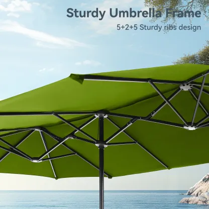 COSTWAY Sombrilla Solar para Patio de 15/13 pies con Base — Sombrilla Doble Extra Grande para Exteriores con 36 Luces LED y Manivela, Ideal para Jardín, Terraza, Piscina y Patio