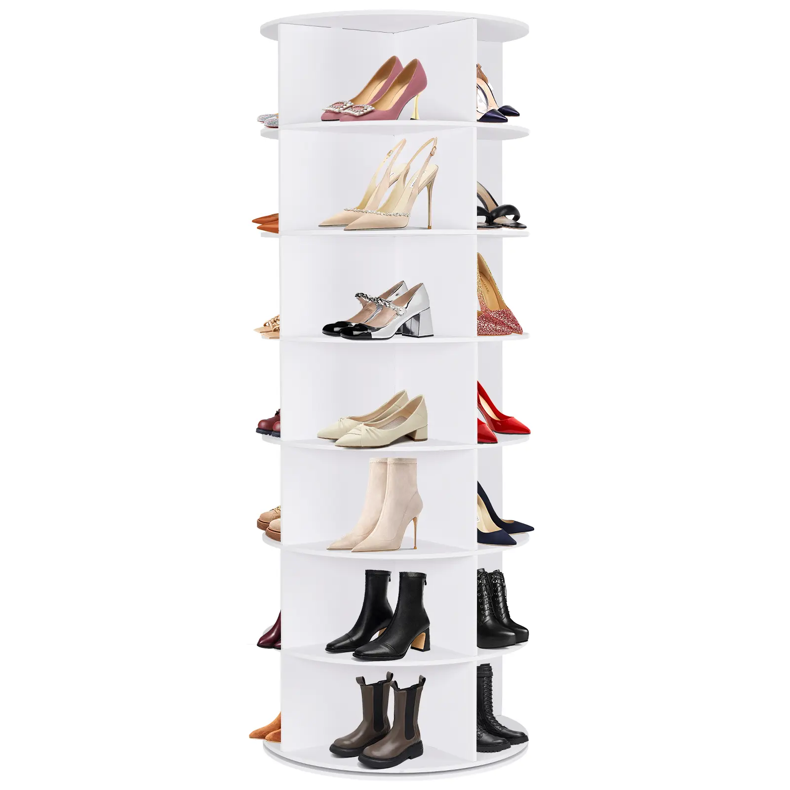 Organizador de Zapatos 360° Rotatorio de 7 Niveles, Capacidad para 24-28 Pares de Zapatos, Estante Redondo Giratorio para Entrada, Sala de Estar o Pasillo
