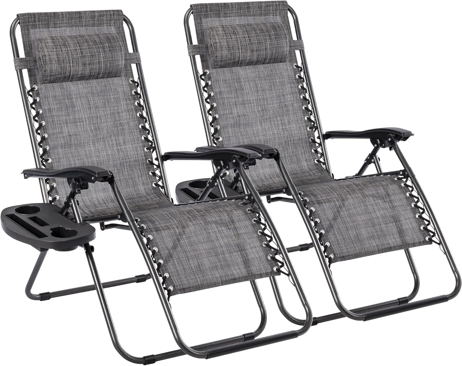 Pack 2 Tumbonas Plegables Exterior T-LOVENDO Gravedad Zero con Portavaso - Sillas Playa Piscina Jardín Terraza 150kg