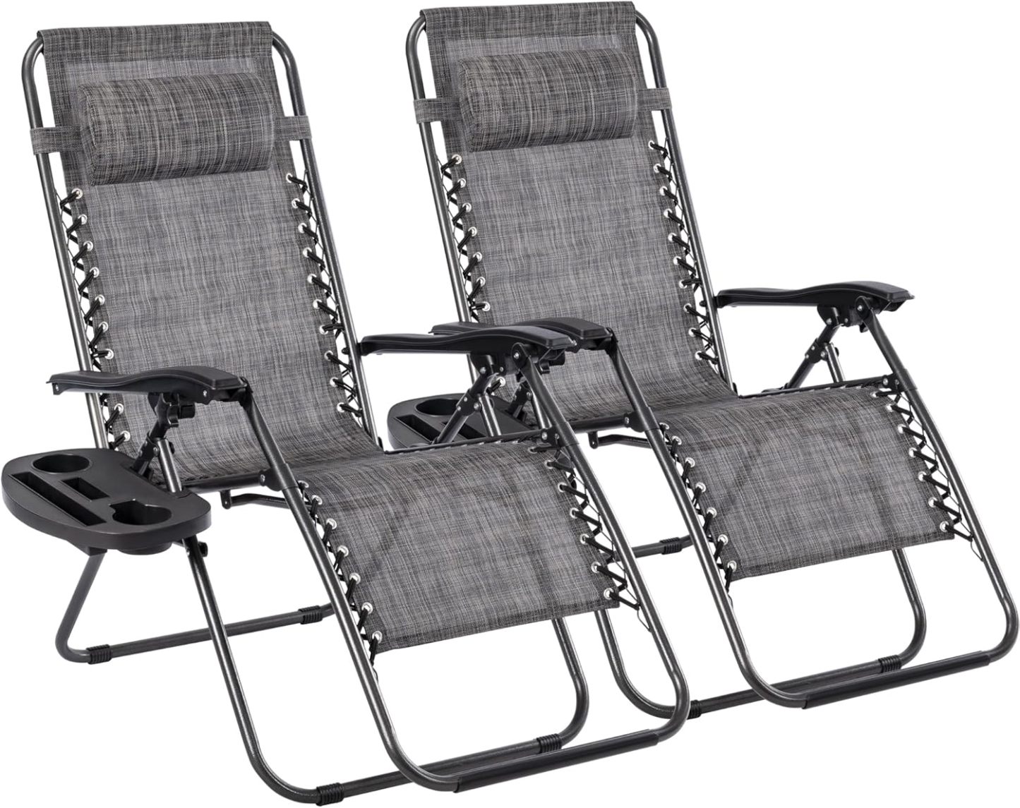 Pack 2 Tumbonas Plegables Exterior T-LOVENDO Gravedad Zero con Portavaso - Sillas Playa Piscina Jardín Terraza 150kg