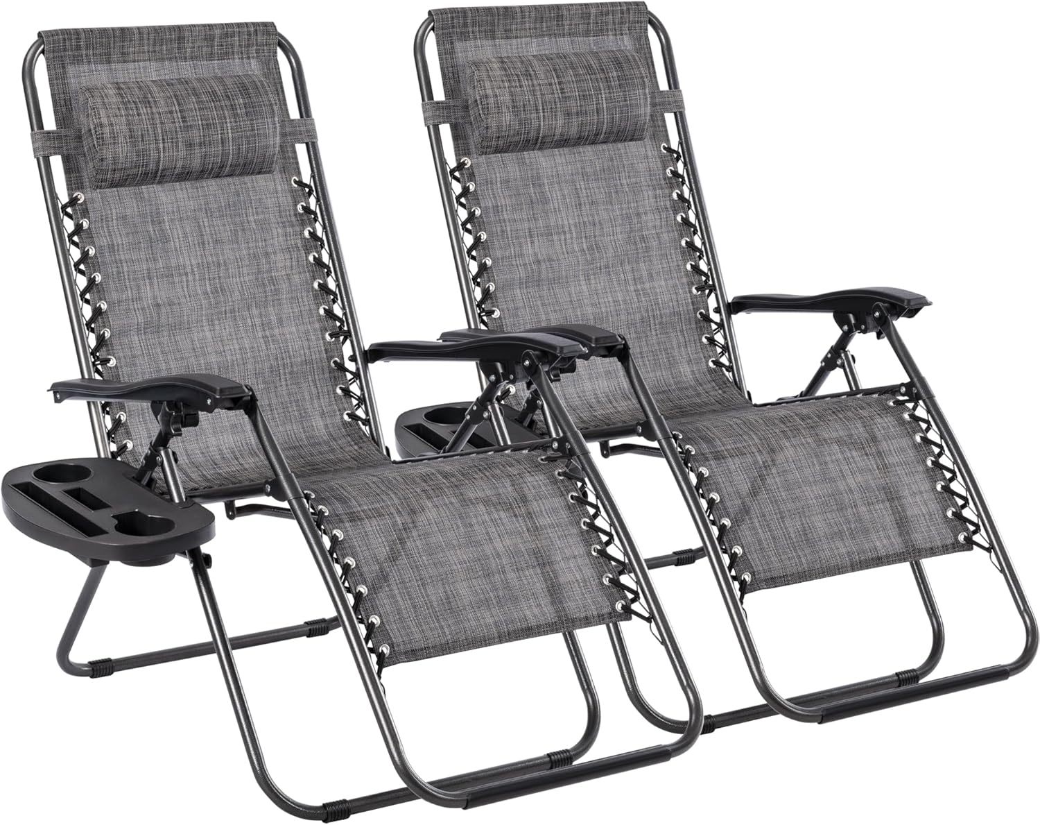 Pack 2 Tumbonas Plegables Exterior T-LOVENDO Gravedad Zero con Portavaso - Sillas Playa Piscina Jardín Terraza 150kg