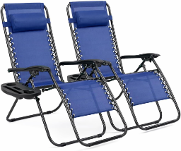 Pack 2 Tumbonas Plegables Exterior T-LOVENDO Gravedad Zero con Portavaso - Sillas Playa Piscina Jardín Terraza 150kg