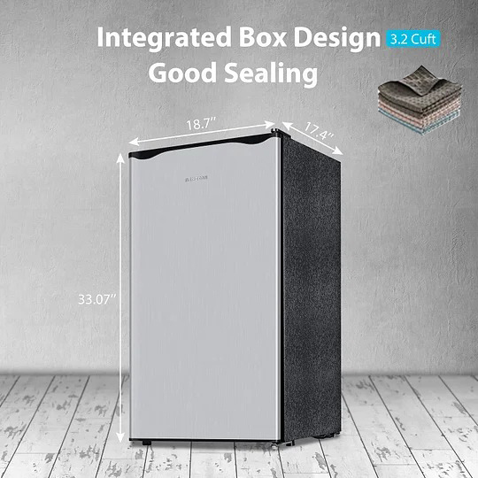 Mini Refrigerador Compacto 3.2 Pies³ – Pequeño Refrigerador para Dormitorio con Congelador, Bajo Ruido 38 dB, Temperatura Ajustable, Puerta Reversible – Regalo Ideal para Mujeres y Niños, Plateado
