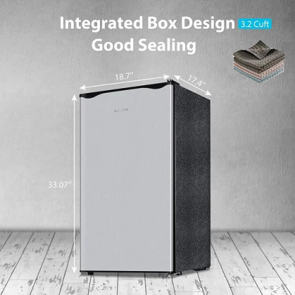 Mini Refrigerador Compacto 3.2 Pies³ – Pequeño Refrigerador para Dormitorio con Congelador, Bajo Ruido 38 dB, Temperatura Ajustable, Puerta Reversible – Regalo Ideal para Mujeres y Niños, Plateado