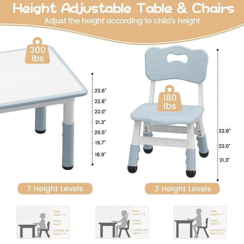Mesa Infantil Ajustable con 2 Sillas, Escritorio con Superficie para Dibujar, Ideal para Leer, Pintar, Jugar y Comer, Altura Ajustable para Niños Pequeños