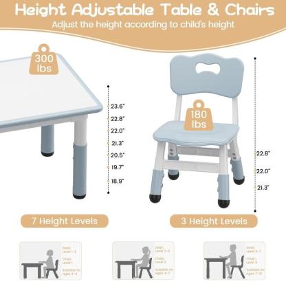 Mesa Infantil Ajustable con 2 Sillas, Escritorio con Superficie para Dibujar, Ideal para Leer, Pintar, Jugar y Comer, Altura Ajustable para Niños Pequeños