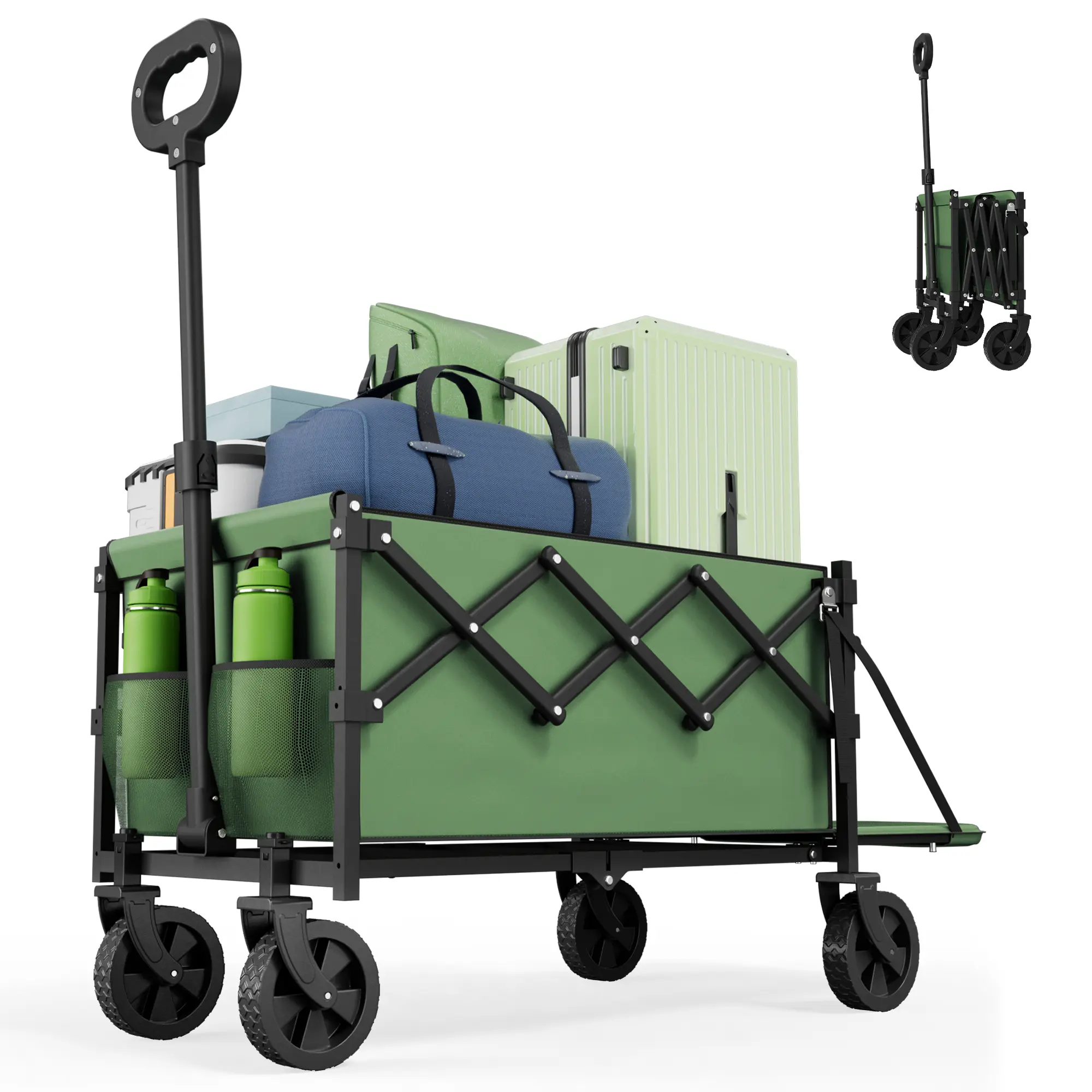 Carro Plegable con Puerta Trasera, Carro de Utilidad Plegable con Capacidad de 350 lbs, Carro Ligero y Portátil para Compras, Camping, Deportes y Jardín