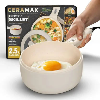 Olla eléctrica antiadherente de cerámica, sartén multifuncional tipo hot pot con tapa y vaporera, mini cocina eléctrica portátil